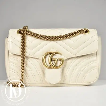 Accueil site seconde main de luxe,friperie de luxe,marque de luxe pas cher,seconde main vetement de luxe,friperie haut de gamme en ligne Sac Marmont GG médium en cuir crème - Gucci