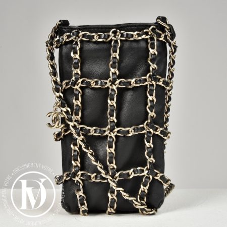 Porte-téléphone en cuir noir - Chanel