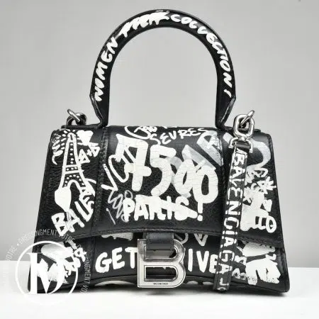 Sac Hourglass XS graffiti en cuir - Balenciaga