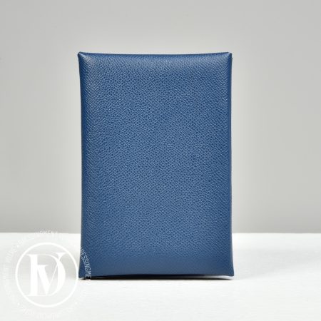 Porte-cartes Calvi Duo en cuir Bleu de Prusse - Hermès Dressingment Votre